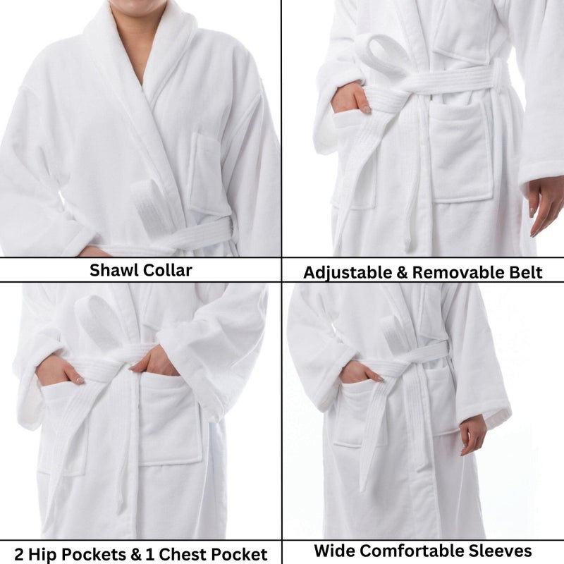 alpine swiss Blair Womens Cotton Terry Cloth Bathrobe Shawl Collar Velour Spa Robe,White,Small / Medium - Image 3